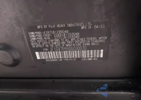 2013 Subaru Impreza Wrx Premium из США, поврежденный, VIN JF1GV7F65DG030070